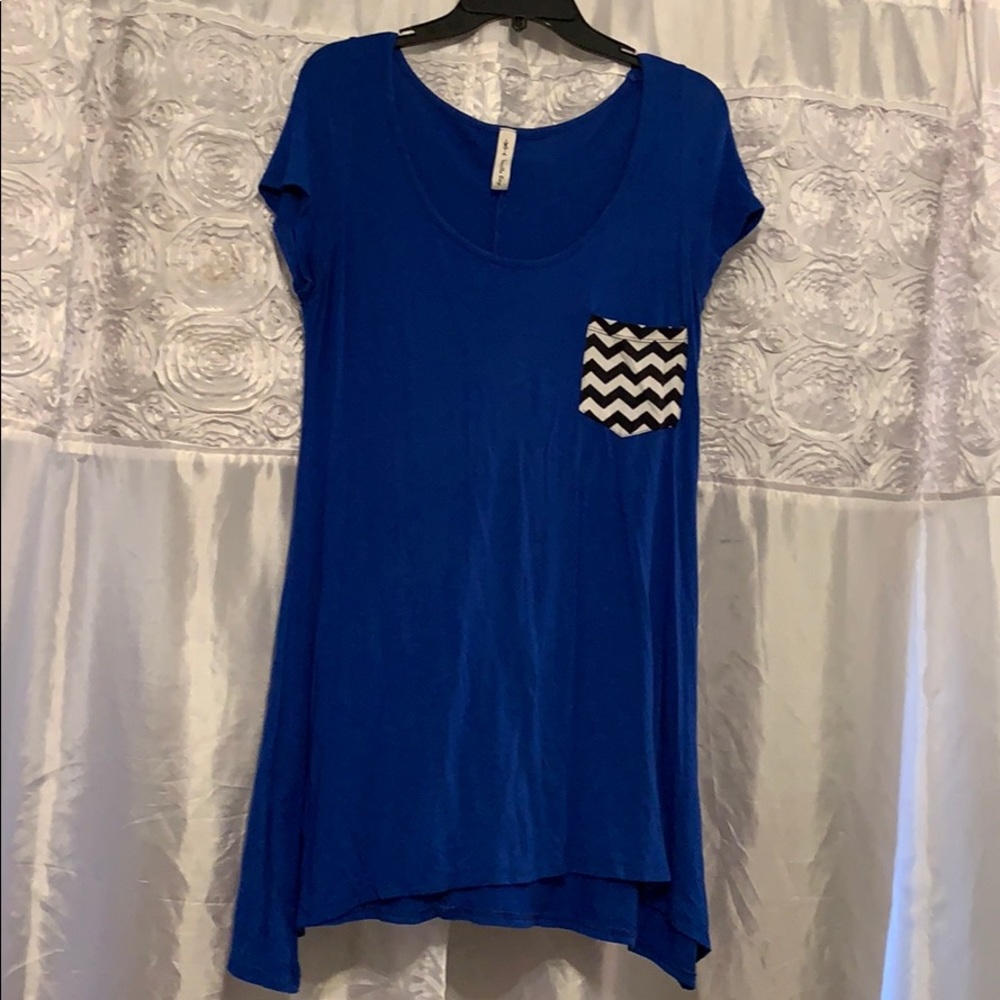 Blue Tunic Top with Chevron Pocket